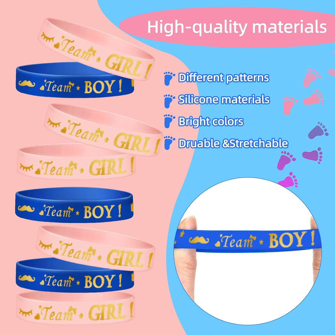 48 Piece Gender Reveal Bracelets Set, Includes 24 Piece Gender Reveal Button Pin 24 Piece Gender Reveal Bracelet Team Boy Girl Wristband for Baby Shower Gender Reveal Party Favors Supplies