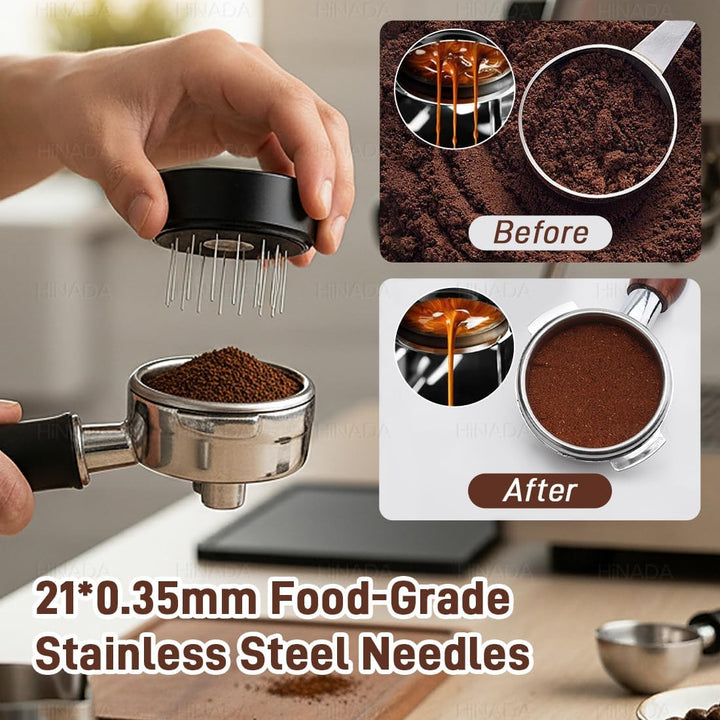 Espresso Tamper 53mm, 3-in-1 Coffee Distributor with WDT Tool, Adjustable Depth Coffee Tamper with Calibrated Spring, Professional Barista Espresso Accessories (53mm)