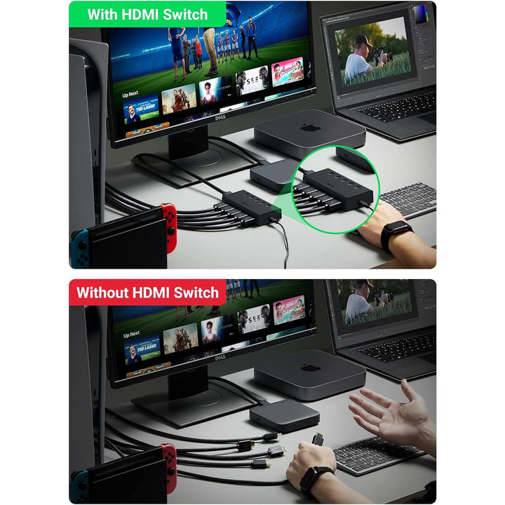 HDMI Switch 5 in 1 Out 4K@60Hz, HDMI 2.0 Switcher 5 Port with IR Remote Selector Box 4K HDR 3D Dolby Vision Atmos CEC HDCP2.2, Compatible with PS5 4 3 Xbox Switch TV Black