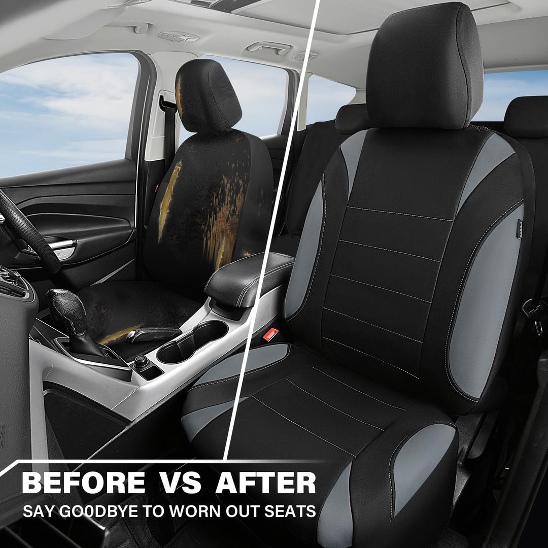 Neoprene 6PCS Waterproof Two Front seat car seat Covers Set- Universal fit for Vehicles, Car with 5mm Composite Sponge Inside, Airbag Compatible ( Black and Gray)
