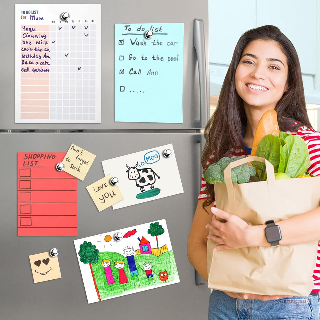 50 Pack Fridge Magnets Adults Magnetic Push Pins Small White Board Magnets Refrigerator Magnet for Fridge Whiteboard in Office Kitchen, Silver