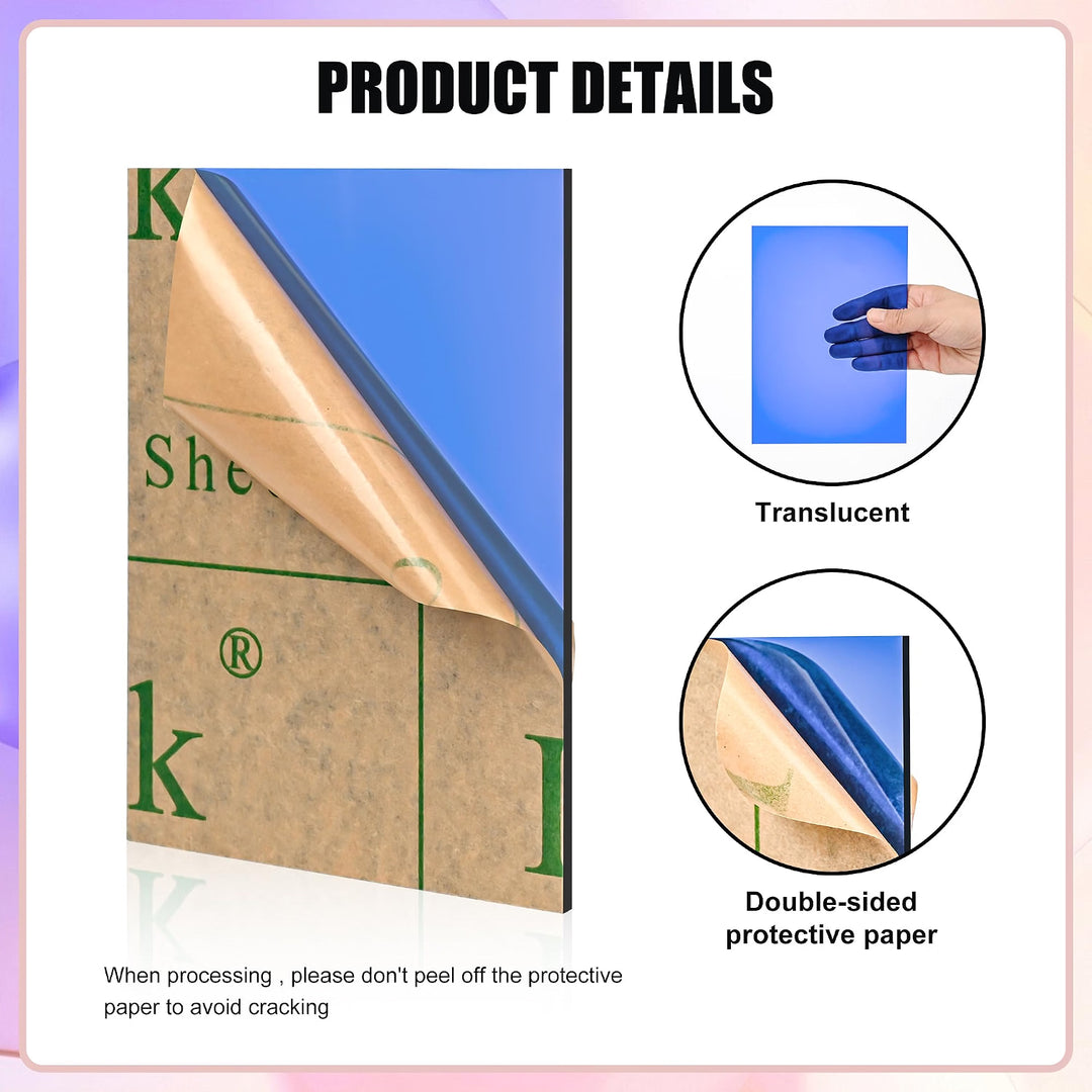 Blue Transparent Acrylic Sheets 8 x 12 x 1/8 inch Thick 3mm Cast Plexiglass Sheets,for Sign,Craft,Painting,Laser Cutting,DIY Display Projects… (2, Blue, 8"x 12")