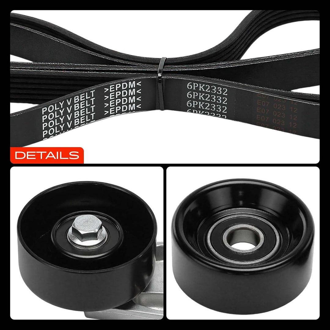 Engine Serpentine Belt Drive Kit with Tensioner & Idler Compatible with Ford Escape 2008, Fusion 2006-2009 & Lincoln Zephyr 2006 & Mercury Mariner 2008, Milan 2006-2009, 3.0L, 5-PC Set