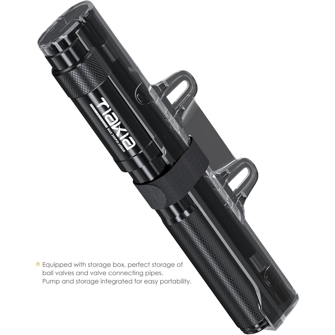 Tiakia Mini Bike Pump Portable Bicycle Pump Compact High Pressure Frame Pump 260PSI- Air Hand Pump Fit Presta, Schrader & Woods Valves,Aluminum Alloy Durable Tire Pump for Road/Mountain/BMX Bikes