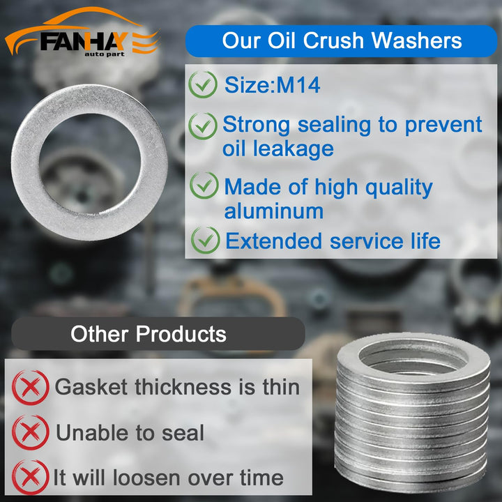500PCS Oil Crush Washers Drain Plug Gaskets Washers Seals Rings 94109-14000 for Honda Civic Ridgeline Odyssey CRV CR-V Drain Plug Gaskets