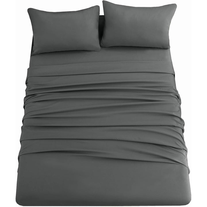 Ghooss Bed Sheet Set-1 Flat Sheet,1 Fitted Sheet and 2 Pillowcases,100% Microfiber Luxury Bedding-Deep Pocket,Hypoallergenic,Wrinkle & Fade Free?Dark Grey?Queen?