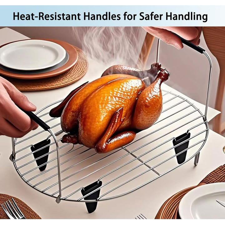 Steam and Roast Rack Compatible with Ninja Foodi Possible Cooker Pro 8.5 Qt MC1000, MC1001, MC1010 Series Slow Oval Pot, Stainless Steel Rack with Silicone Feet and Handles