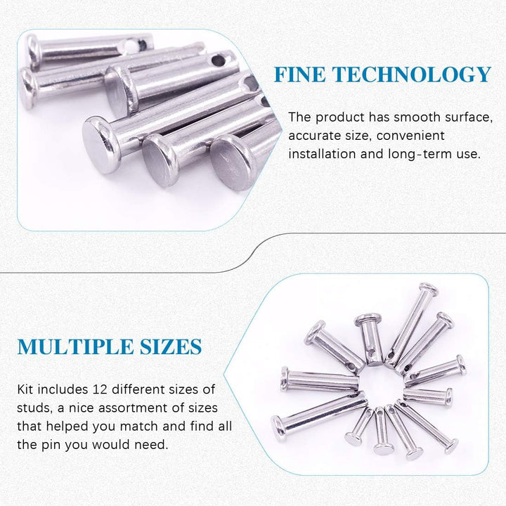 96Pcs 12 Sizes 304 Stainless Steel Flat Head Single Hole Clevis Pins Assortment Kit