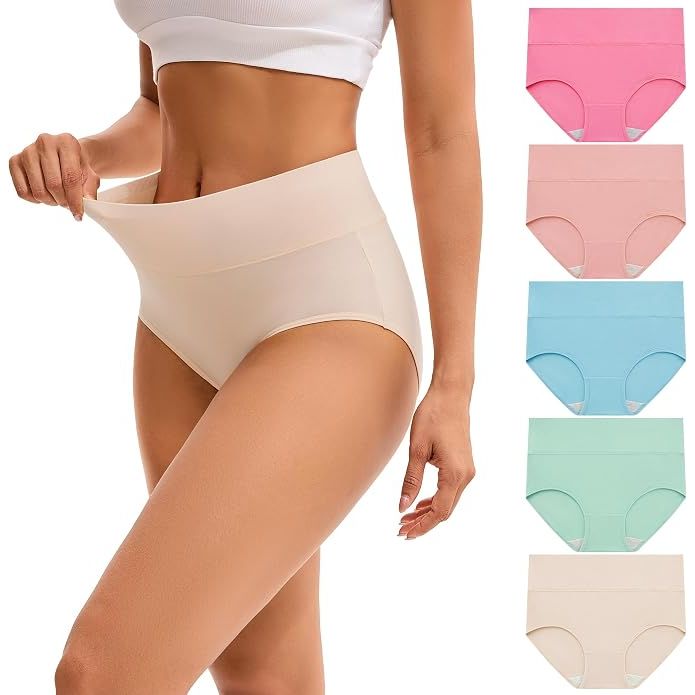 Womens High Waisted Underwear Cotton Plus Size Ladies Panties 5-Pack XL