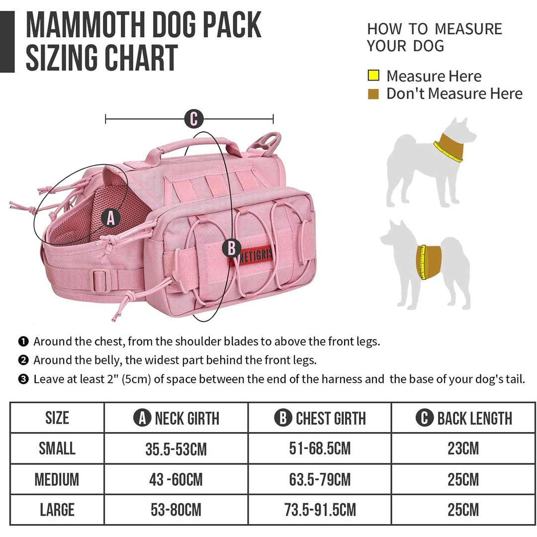 Backpack for Dogs to Wear Pet Back Pack with Padded Handle and Leash Attachment Point for Dog with 17"-23.5" Neck Girth and 25"-31" Chest (Pink, Large)