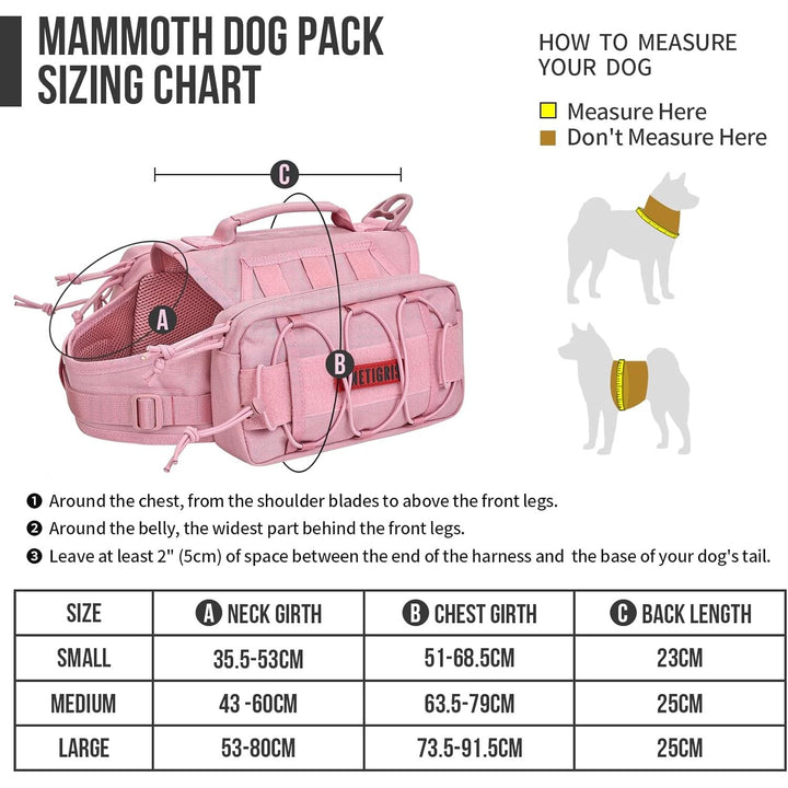 Backpack for Dogs to Wear Pet Back Pack with Padded Handle and Leash Attachment Point for Dog with 17"-23.5" Neck Girth and 25"-31" Chest (Pink, Large)