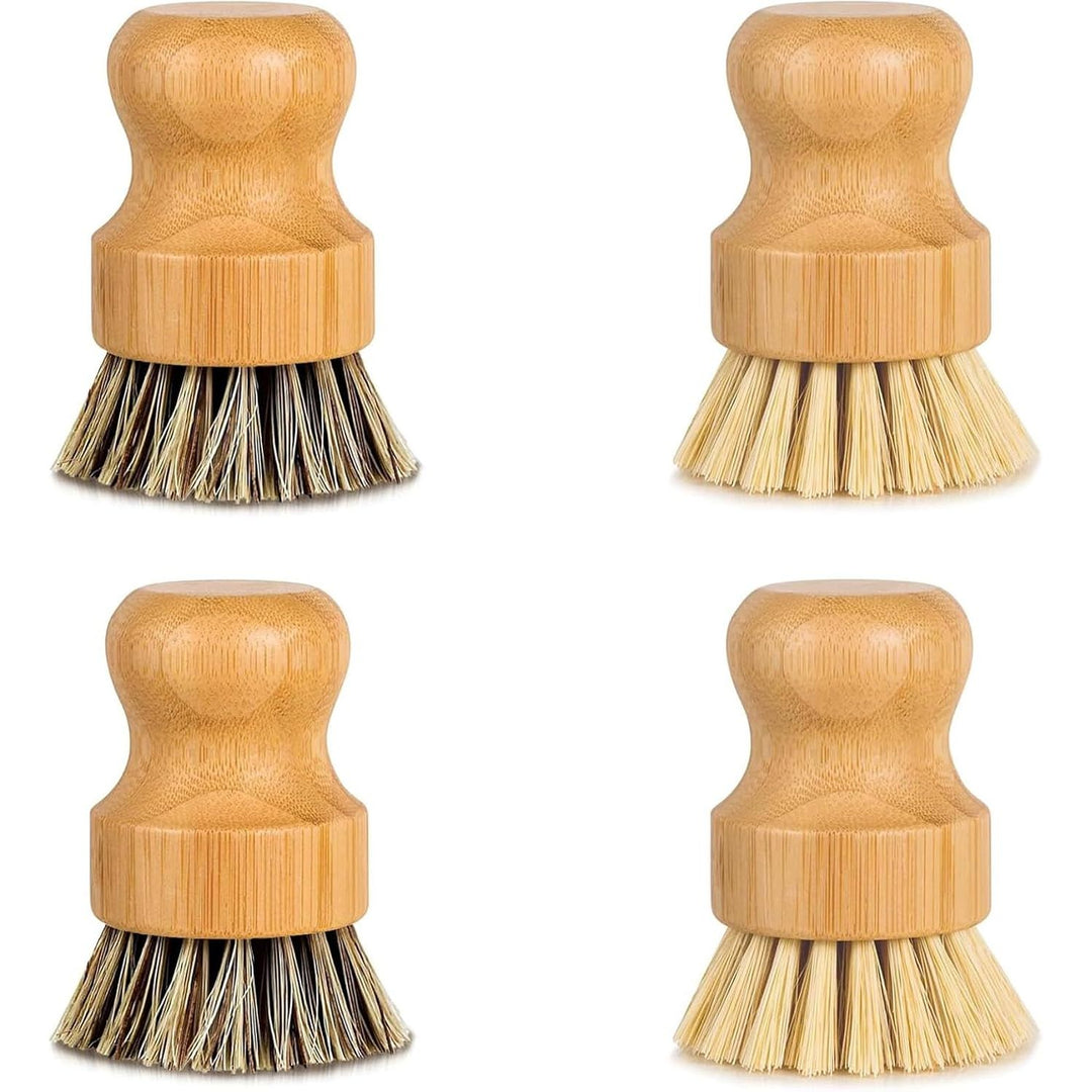 Natural Bamboo Brush, Mixed Cleaning Brush Scrub Brush for Cleaning Pans, Pots and Sink (2P Plam + 2P Sisal)