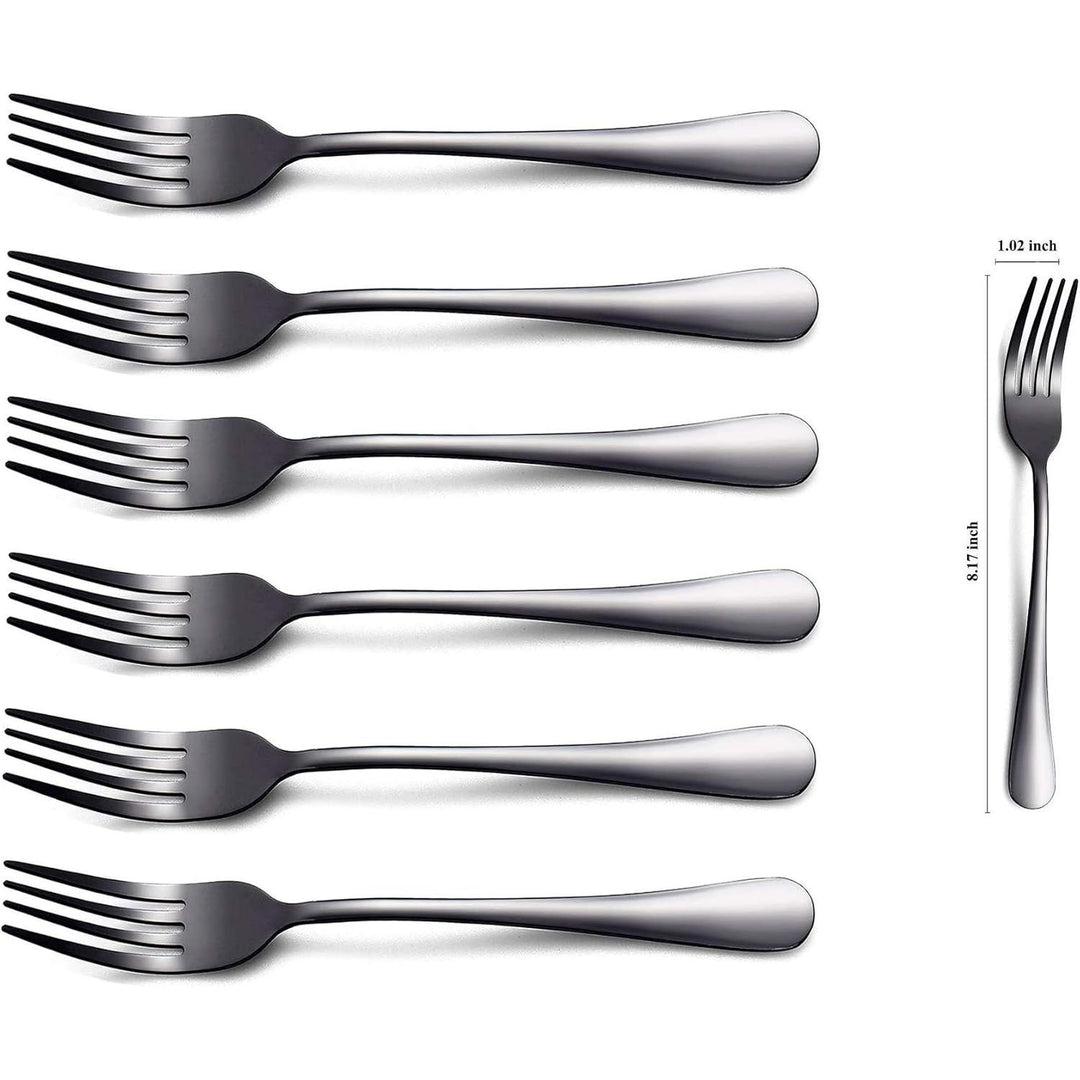 Black Dinner Fork 6 Pieces, Stainless Steel 8.17 Inch Forks Black Titanium Plating Silverware, Black Forks Set of 6