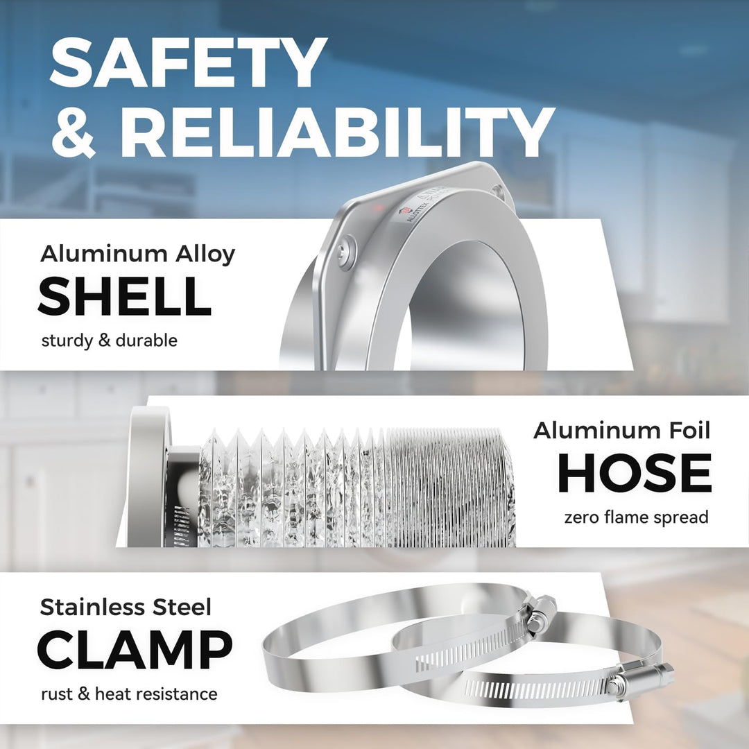 Magnetic Dryer Vent Coupling DV180 Airtight Seal Dryer Vent Connector Kit Easy to Clean Quick Connector Including a 2.6ft 4" Duct and two Clamps Large