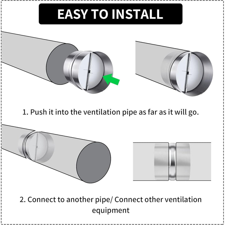 8 Inch Backdraft Damper Back Draft Vent Duct Shutter Blocker, Backflow Ducting Insert One-Way Airflow Preventer with Inline Springs Loaded Folding Blades, HVAC Extractor Range Fan Hood Deflector