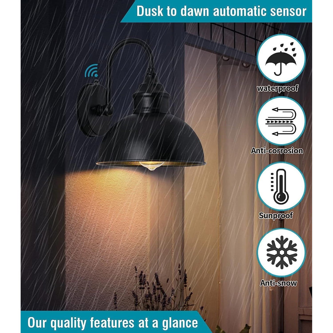 Barn Lights Gooseneck Lights Pack of 2 Style and Function Outdoor Dusk to Dawn Barn Lights, Elegant Gooseneck Lights, Vintage Matte Black Exterior Lighting Fixtures, 9.4" Diameter