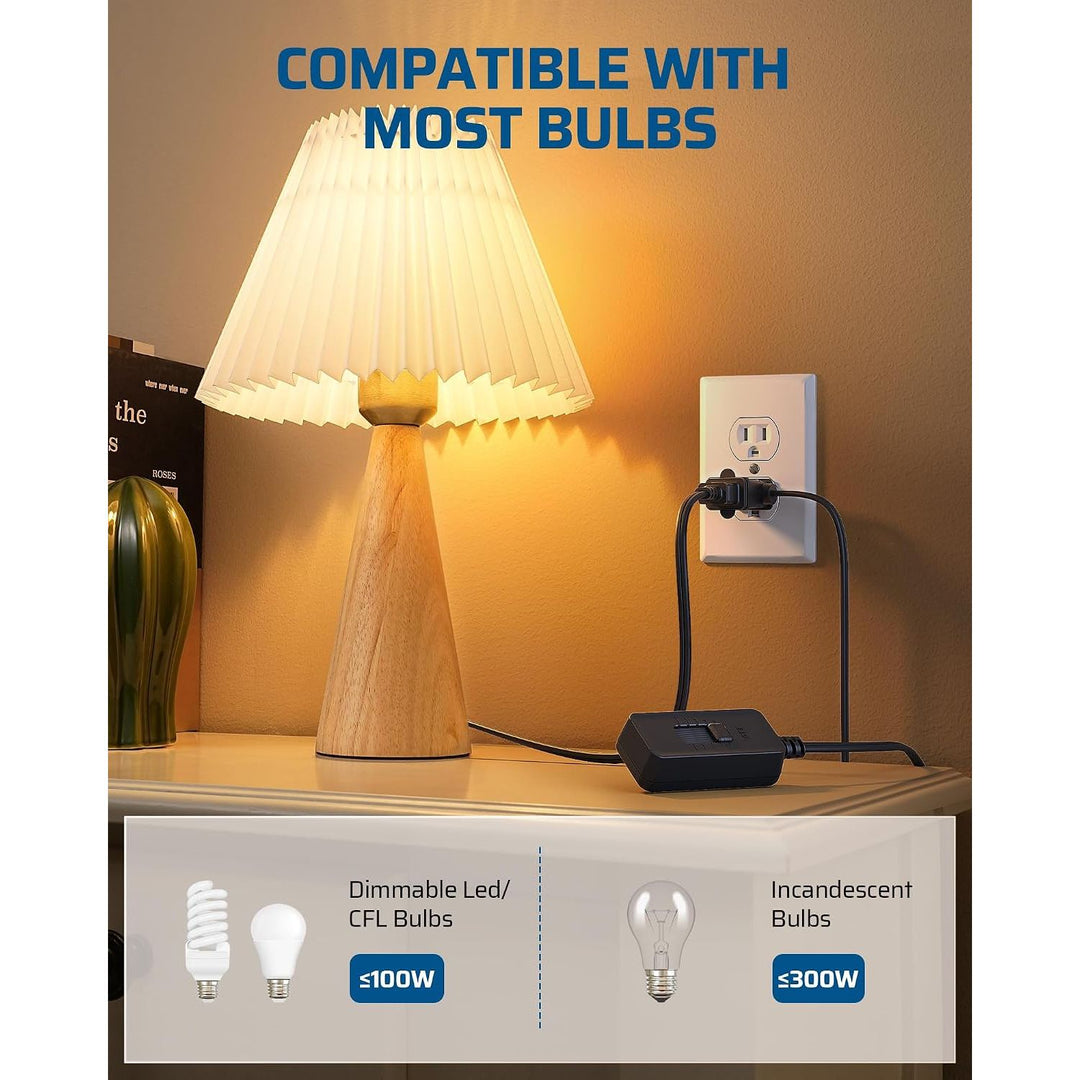 Plug in Dimmer Switch for Lamp, Table Lamp Dimmer for Dimmable LED/CFL Lights and Incandescent Bulbs, Full Range Slide Control, Extension Cord Dimmer, Black