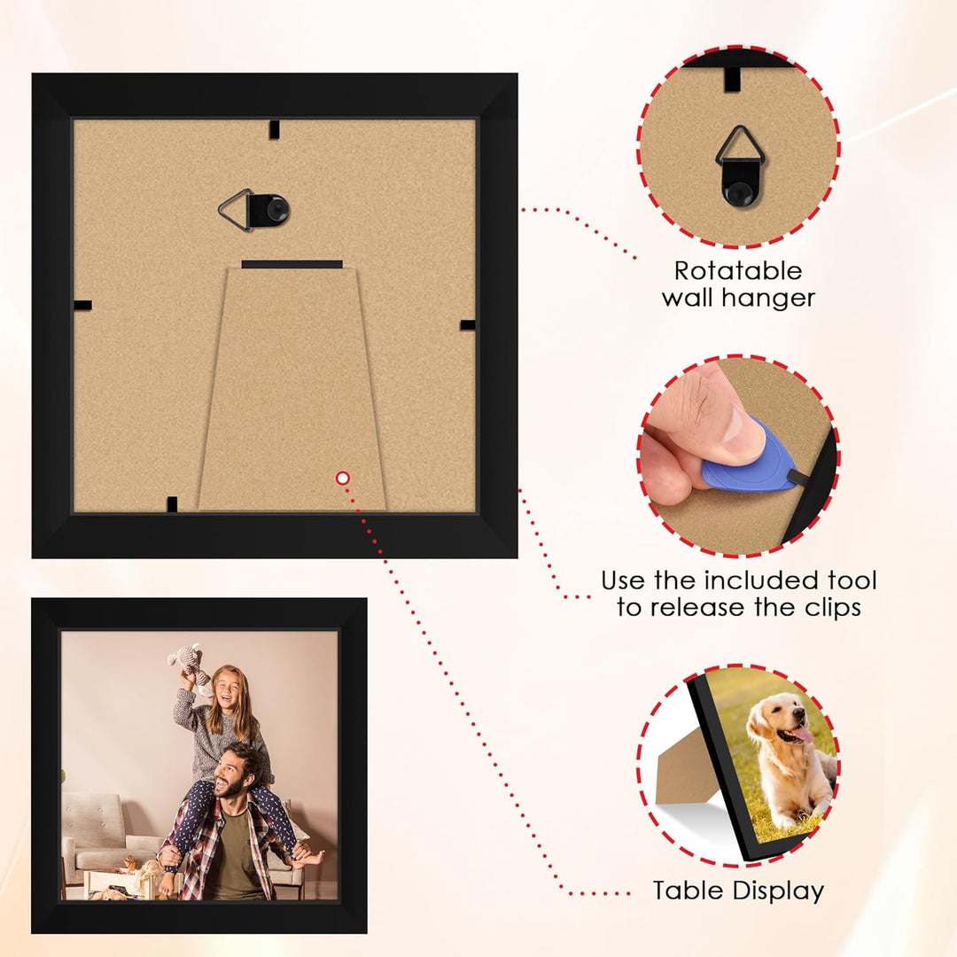 4x4 Picture Frame Set of 4, 4x4 Photo Frames with HD Plexiglass for Wall Hanging or Tabletop Display, Black
