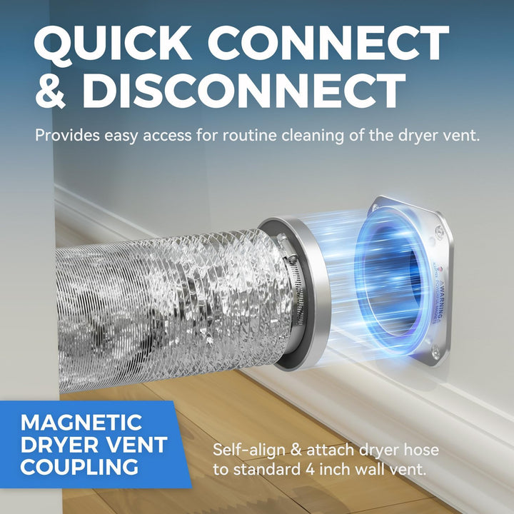 Magnetic Dryer Vent Coupling DV180 Airtight Seal Dryer Vent Connector Kit Easy to Clean Quick Connector Including a 2.6ft 4" Duct and two Clamps Large