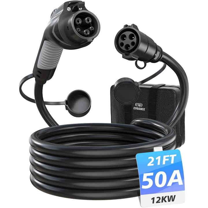 J1772 Extension Cable, EV Charger Extension Cord 50A 21FT Charging Cable for Electric Vehicle 110V-240V Compatible for All SAE J1772 Chargers (50A - 21FT)