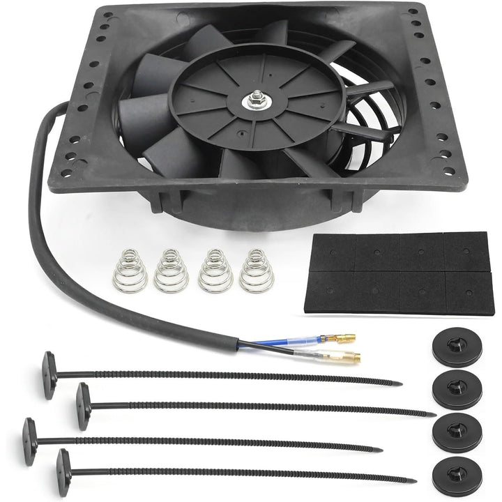6'' Inch Small Slim Push Pull Electric Cooling Fan, Black Radiator Oil Cooler Mount Kit, Plastic Electric Fan with Mount Kit for Cooling the Entire Engine Bay