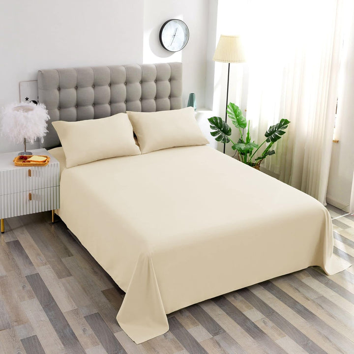 Ghooss Queen Size Bed Sheet Set-Beige 4 Piece Set-1800 Microfiber Polyester-Super Soft-14inch Deep Pocket-Stain Resistant,Wrinkle,Breathable,Machine Washable-Queen,Beige