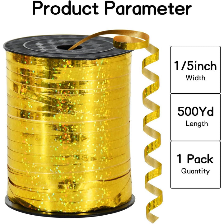 500 Yards Gold Curling Ribbons, Shiny Glitter Laser Balloon Ribbon Balloon String Thin Ribbons for Party Decoration Gift Wrapping Hanging for Christmas New Year Birthday Wedding Shower
