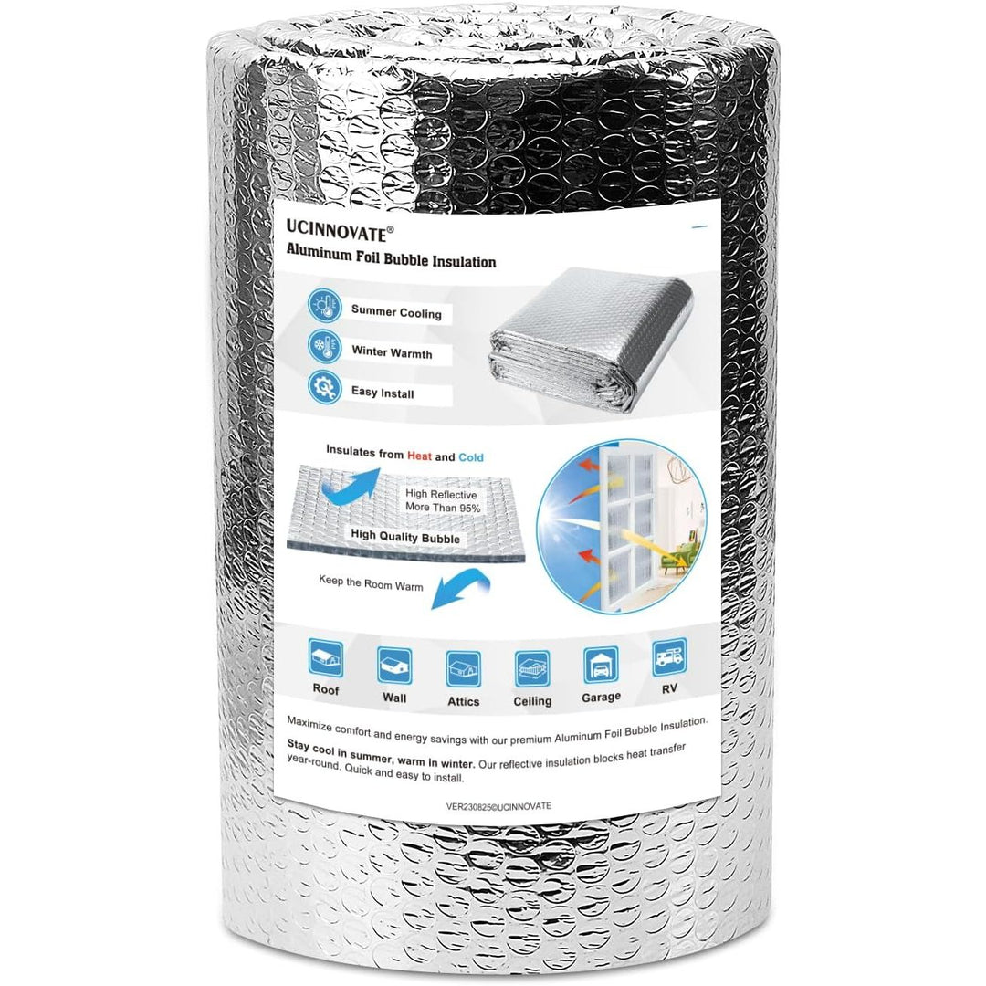 Bubble Reflective Insulation Roll, 12'' x 16.4ft Double Side Foil Thermal Insulation Sheet for Winter, Windows Aluminum Radiant Barrier for Summer Heat, Insulation Wrap for RV, Roof, Ducts