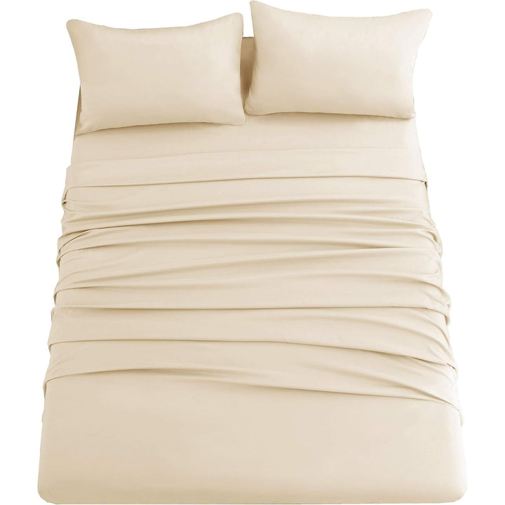 Ghooss Queen Size Bed Sheet Set-Beige 4 Piece Set-1800 Microfiber Polyester-Super Soft-14inch Deep Pocket-Stain Resistant,Wrinkle,Breathable,Machine Washable-Queen,Beige