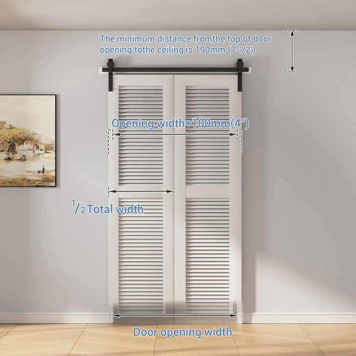 120CM/4FT Bi-Folding Sliding Barn Door Hardware Kit, Heavy Duty Sturdy Barn Door Track Set, Smoothly and Quietly, Fits 2 Doors (No Door)