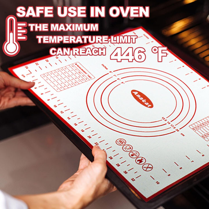 Anaeat Silicone Pastry Baking Mat with Measurements, Non-Stick Silicone Fondant Sheet & Non-Slip Dough Mat for Rolling Dough, Making Cookies, Bread, Pizza, Pie Crust, Reusable Kneading Mat (12"x16")