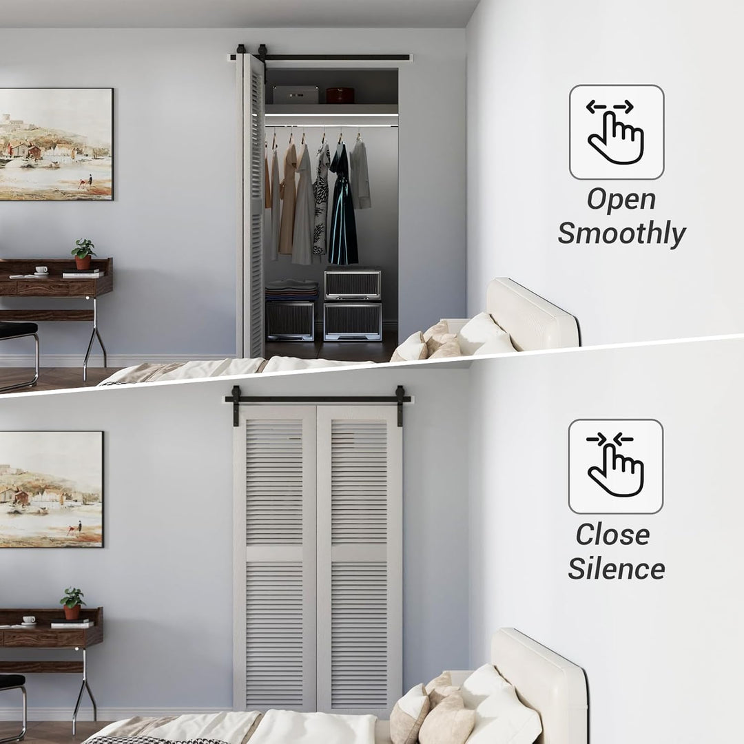 120CM/4FT Bi-Folding Sliding Barn Door Hardware Kit, Heavy Duty Sturdy Barn Door Track Set, Smoothly and Quietly, Fits 2 Doors (No Door)