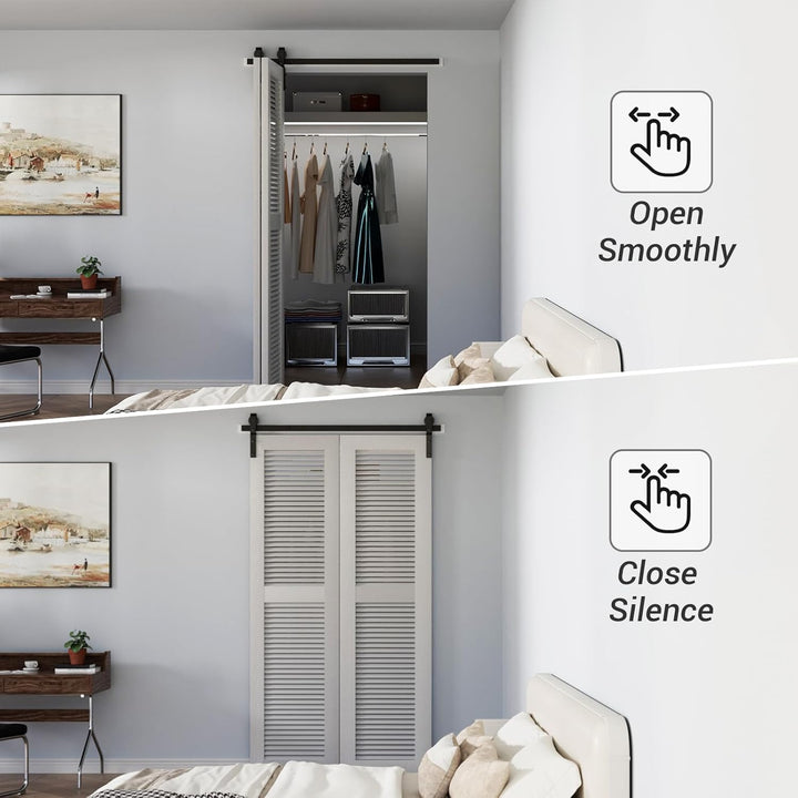 120CM/4FT Bi-Folding Sliding Barn Door Hardware Kit, Heavy Duty Sturdy Barn Door Track Set, Smoothly and Quietly, Fits 2 Doors (No Door)