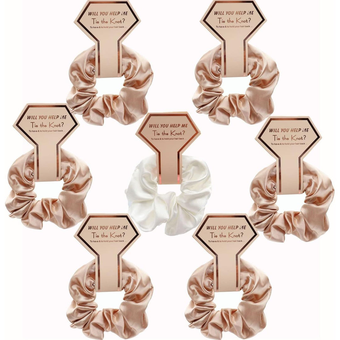 7Pcs Bridesmaid Scrunchies, Satin Bridesmaid Proposal Gifts Hair Band Set, Bachelorette Party Elastics Hair Ties, Hair Ponytail Holders for Bridal Shower Gifts, Wedding Favors