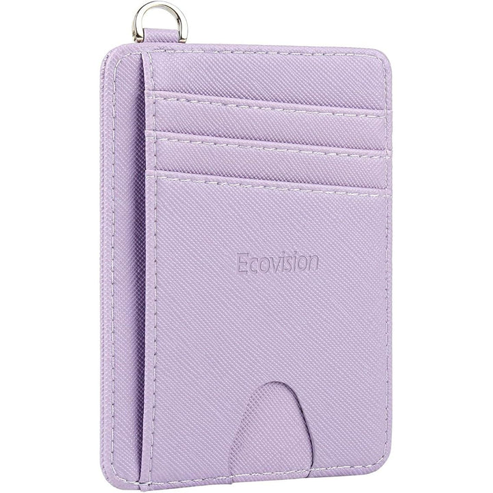 Slim Minimalist Front Pocket Wallet, RFID Blocking Credit Card Holder Wallet with Detachable D-Shackle for Men Women, Lilac