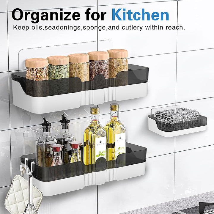 WeshyiGo Shower Caddy No Drilling Shower Organizers with Soap Dish Toothbrush Holder and Hooks Plastic Detachable Large Bathroom Countertop Organizer