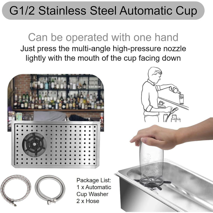Automatic Cup Washer Cleaner, Bar Glass Rinse Automatic G1/2 Stainless Steel Cup Washer Cleaner Steaming Pitcher Rinser Cup Rinser for Sink for Home, Kitchen Sink Accessories,Restaurant(Medium)