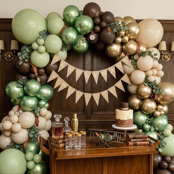 Sage Green Brown Safari Balloons, 60PCS Dusty Olive Green Coffee Beige Metallic Gold Eucalyptus Latex Balloon, Camo Army Hunting Balloons for Woodland Baby Shower Birthday Party Decorations Supplies