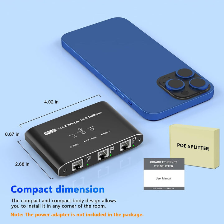 PoE Switch 1 in 3 Out, Gigabit 3 Port PoE Splitter, IEEE 802.3at/af Compliant, 30W per Port Power Over Ethernet Hub for IP Cameras/Access Points/VoIP Phones (328 Ft), Network Hub for Cat5e/6/7/8 Cable