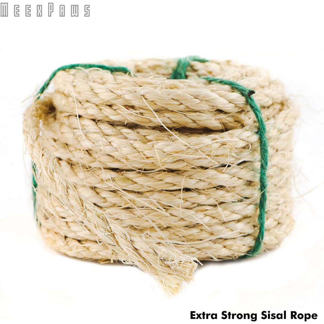 MEEXPAWS Natural Strong Sisal Rope Replacement for Cat Scratching Posts | Adhesive Tapes for Winding Easy & Tight | 1/4 “ Diameter | Brown | 164FT
