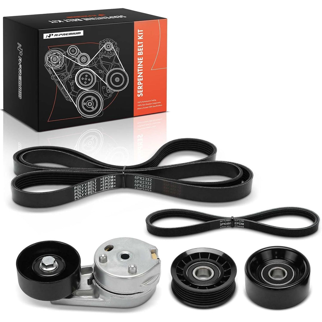 Engine Serpentine Belt Drive Kit with Tensioner & Idler Compatible with Ford Escape 2008, Fusion 2006-2009 & Lincoln Zephyr 2006 & Mercury Mariner 2008, Milan 2006-2009, 3.0L, 5-PC Set