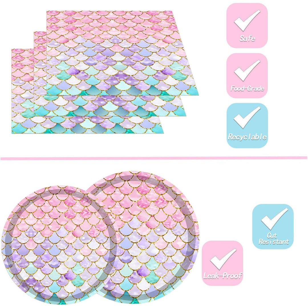 144PCS Mermaid Party Tableware Set Mermaid Birthday Party Supplies Sea-Maiden Plates Napkins Cups Forks Sea-Maiden Party Decorations Birthday Bridal Shower Baby Shower Decoration Serves 24