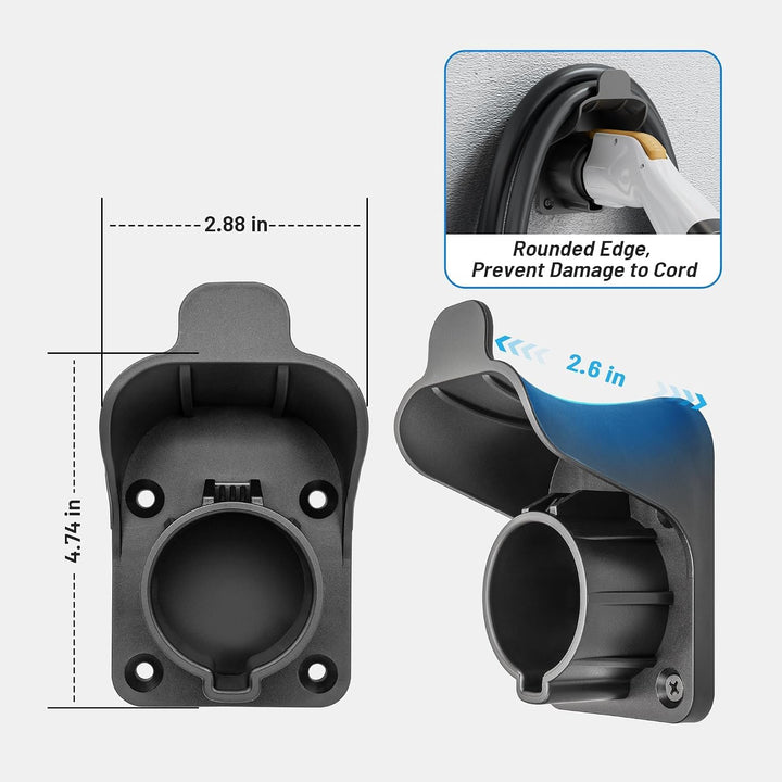 EV Charger Holder Waterproof for SAE J1772, Wall Mount Nozzle Holster Dock for Indoor Outdoor, Electric Vehicle EVSE PHEV Charging Plug Cable Hanger Cord Organizer, PC Heat Resistance -22~122?