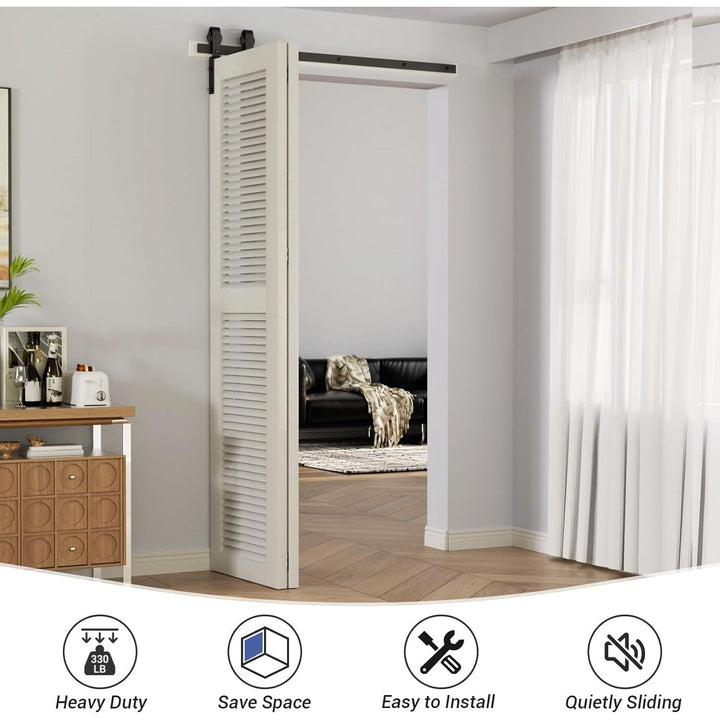 120CM/4FT Bi-Folding Sliding Barn Door Hardware Kit, Heavy Duty Sturdy Barn Door Track Set, Smoothly and Quietly, Fits 2 Doors (No Door)