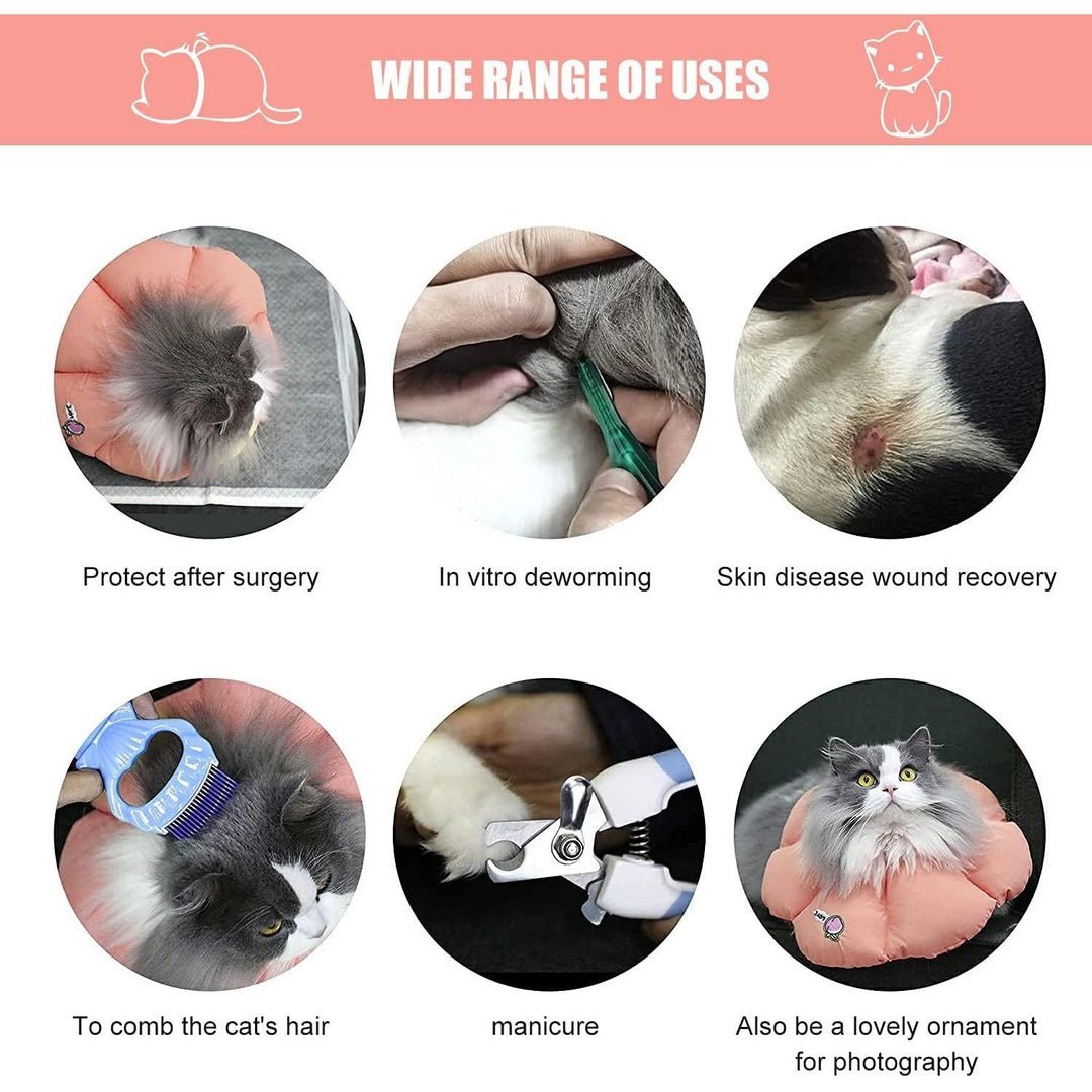 Soft Cat Recovery Collar, Comfy Head Wound Healing Protective Collar for Cat Recovery After Surgery, Adjustable Cute Neck Cone for Cats, Kitten and Puppies(Pink FlowersXL)