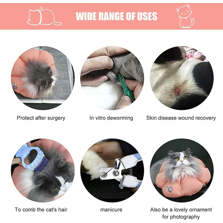 Soft Cat Recovery Collar, Comfy Head Wound Healing Protective Collar for Cat Recovery After Surgery, Adjustable Cute Neck Cone for Cats, Kitten and Puppies(Pink FlowersXL)