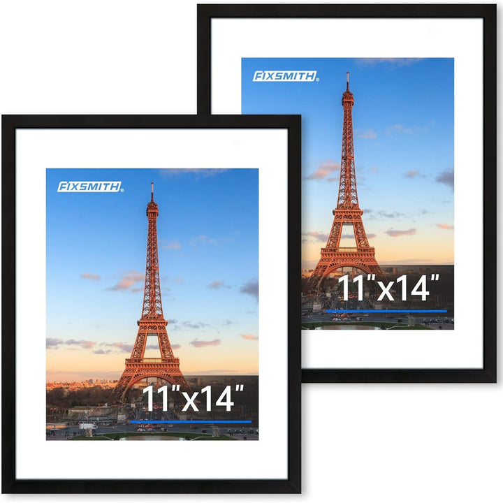 11x14 Picture Frame 2 Pack, Black Collage Wall Decor with HD Plexiglass, Display 8x10 with Mat or 11x14 Without Mat