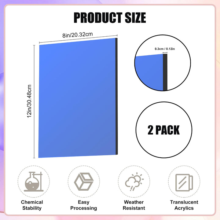 Blue Transparent Acrylic Sheets 8 x 12 x 1/8 inch Thick 3mm Cast Plexiglass Sheets,for Sign,Craft,Painting,Laser Cutting,DIY Display Projects… (2, Blue, 8"x 12")