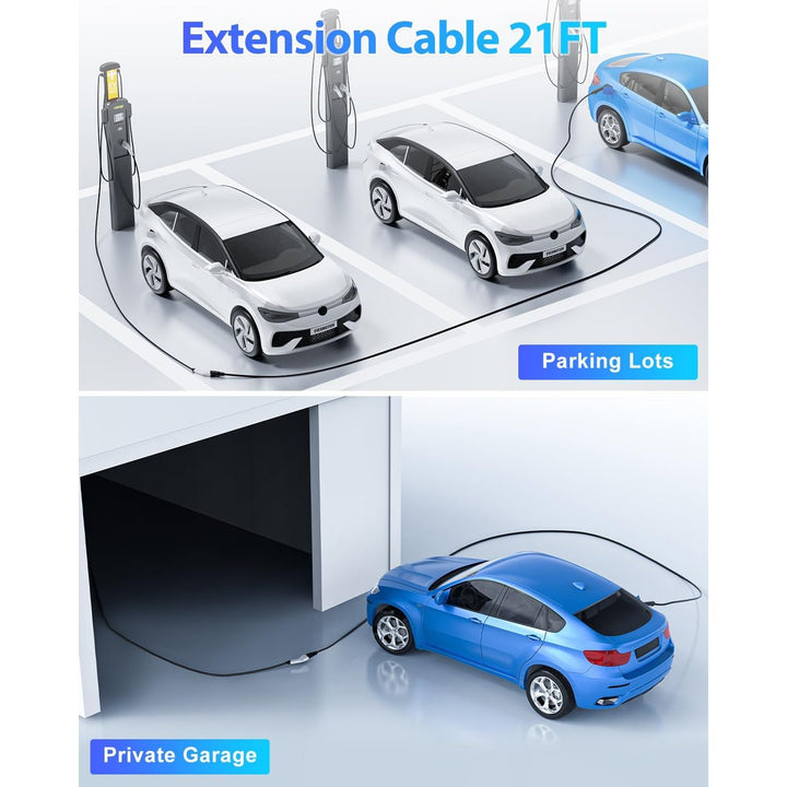 J1772 Extension Cable, EV Charger Extension Cord 50A 21FT Charging Cable for Electric Vehicle 110V-240V Compatible for All SAE J1772 Chargers (50A - 21FT)