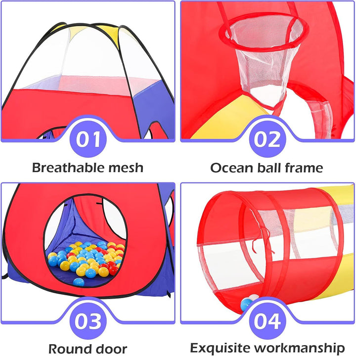 3pc Ball Pit for Toddlers with Kids Play Tent Baby Tunnel, Toys for Boys and Girls Indoor Outdoor, Pop Up Kids Fort Playhouse, Balls NOT Included (Classic)